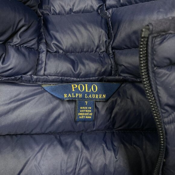 Polo Ralph Lauren Boy's Size 7 Blue Down Parka Puffer Hooded Pockets Zipper - Picture 2 of 9